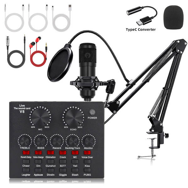 Cartão de som inglês F998 microfone V8S transfronteiriço placa de gravação de computador de transmissão ao vivo equipamento de podcast completo