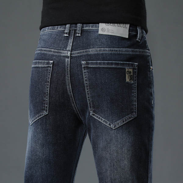 2026 Outono novo jeans masculino revestimento retangular elástico grosso modelo macio confortável masculino calças compridas