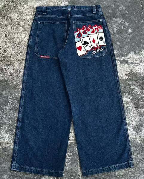 Transfronteiras JNCO Y2K Loose jeans masculino padrão hip-hop rua home homem calças largas