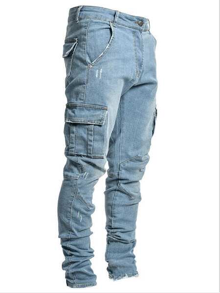 2022 Euro-americano transfronteiriço novo jeans masculino bolso lateral pequeno pé apertado jeans