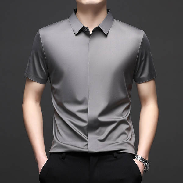 Camiseta de couro curto para homens moda 2026 verão resiliência de negócios de lazer pura camisa de gelo para homens
