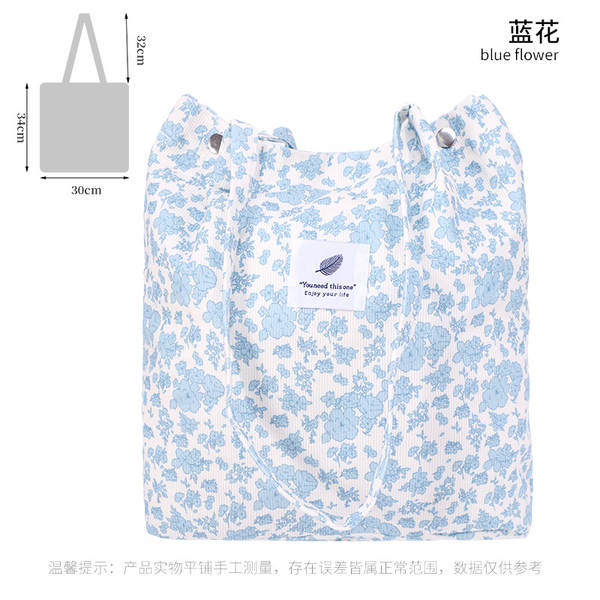 ins风简约灯芯绒帆布包双肩带帆布袋旅行外出收纳包女包单肩包