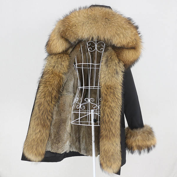 Comércio eletrônico transfronteiriço vestido de inverno feminino supera a mulher pode desmontar o cabelo real no cabelo longo coelho casaco de pele quente