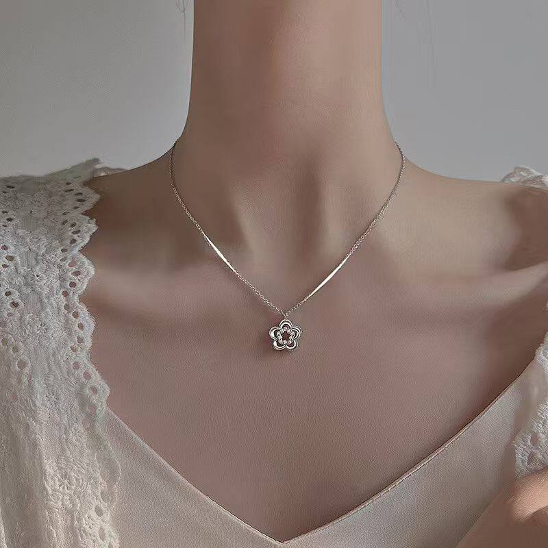 Colar de flor delicado feminino com zircônia, design exclusivo, estilo sensual e etéreo