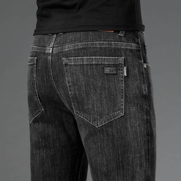 2026 Outono novo jeans masculino revestimento retangular elástico grosso modelo macio confortável masculino calças compridas