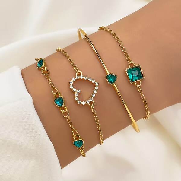 Transfronteiriço europeu-americano de moda verde avó diamante luxuoso luxuoso luxuoso luxuoso luxuoso 4 peças de alta sensibilidade serpente luxuoso metal luxuoso