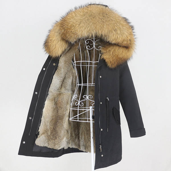 Comércio eletrônico transfronteiriço vestido de inverno feminino supera a mulher pode desmontar o cabelo real no cabelo longo coelho casaco de pele quente