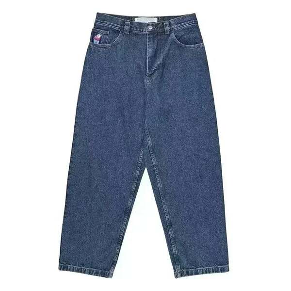 Polar Big Boy jeans Y2K Hip-Hop desenho de desenho animado penteado azul solto jeans homens