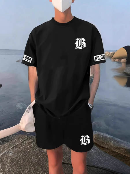 T-Shirt masculino de corta-metragem de estilo transfronteiriço europeu-americano com roupa esportiva de lazer Los Angeles T-Shirt