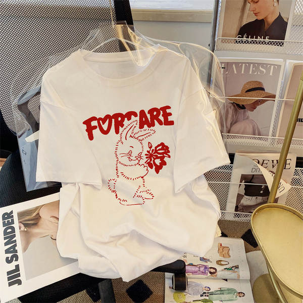 Camiseta feminina de algodão curta