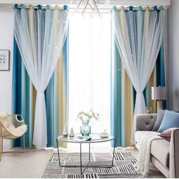 Morandy gradual estrela estrela cortinas tremer rede princesa vermelha cortinas duplas cortinas quarto cortinas