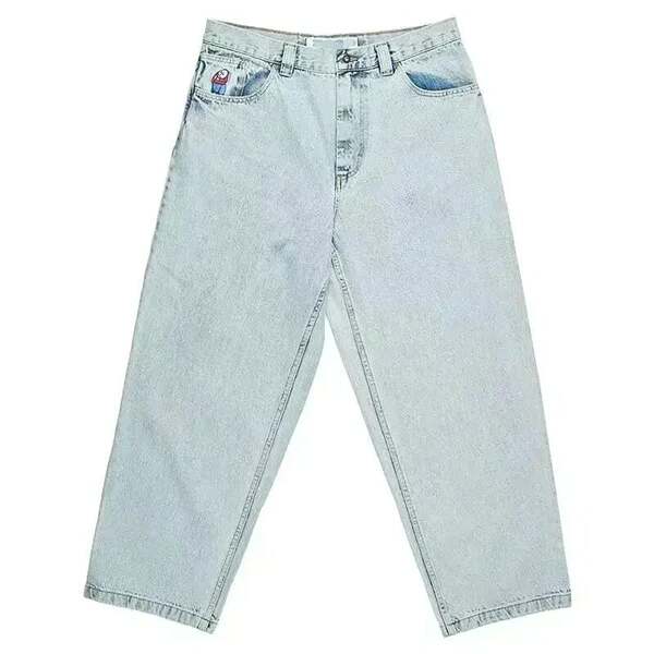 Polar Big Boy jeans Y2K Hip-Hop desenho de desenho animado penteado azul solto jeans homens