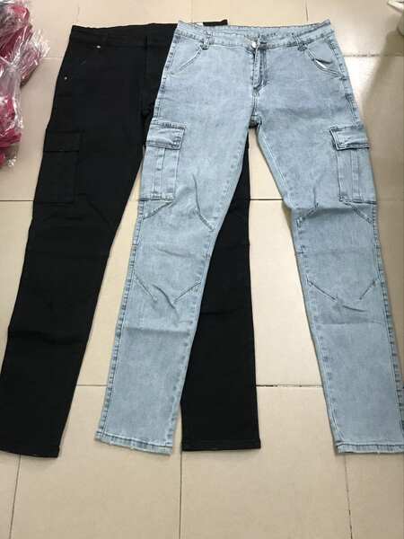 2021 Euro-americano transfronteiriço novo jeans masculino bolso lateral de pernas estreitas jeans NK388
