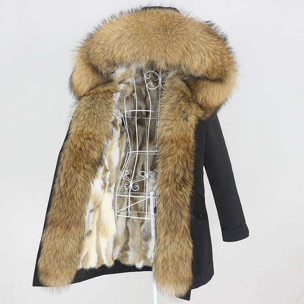 Comércio eletrônico transfronteiriço vestido de inverno feminino supera a mulher pode desmontar o cabelo real no cabelo longo coelho casaco de pele quente