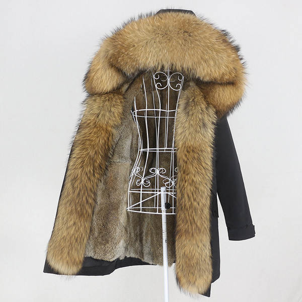 Comércio eletrônico transfronteiriço vestido de inverno feminino supera a mulher pode desmontar o cabelo real no cabelo longo coelho casaco de pele quente